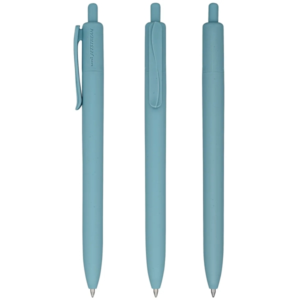 The uni-ball® Jetstream Recycled Ocean Plastic Pen in teal. This image shows three angles of the pen.